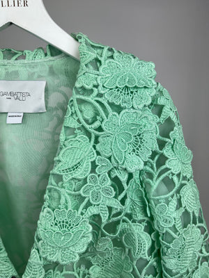 Giambattista Valli Mint Green Macrame Lace Coat with Silk Bow Closure Detail Size IT 38 (UK 6)