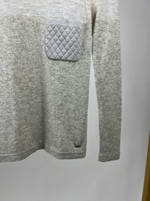 Chanel Grey Round Neck Long Sleeve Top with Quilted Pocket Detail FR 34 (UK 6)