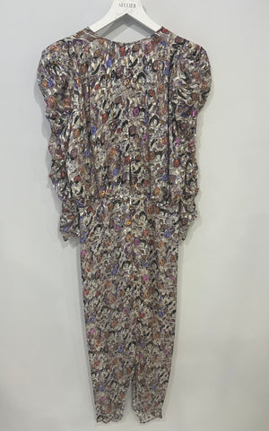 Isabel Marant Purple Floral Ruffled Long-Sleeve Maxi Dress Size FR 38 (UK 10)