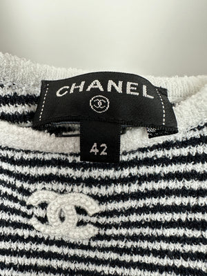 Chanel Black and White Stripe Tank Top with CC Logo Detail Size FR 42 (UK 14)