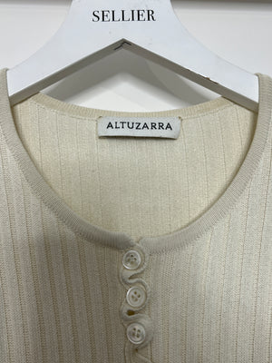 Altuzarra Cream 
Blue Midi Ribbed Dress with Buttons Detail Size XS (UK 6 - 8)