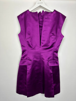 Alexander McQueen Purple Tailored Satin Mini Dress with Pocket Detail Size IT 40 (UK 8)