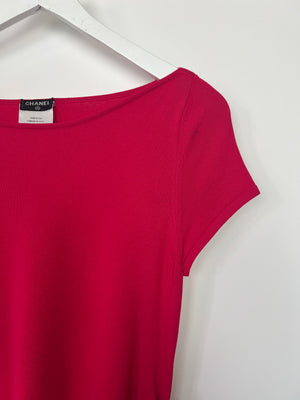 Chanel Hot Pink Short Sleeve Dress with Draped Side Detail Size FR 38 (UK 10)