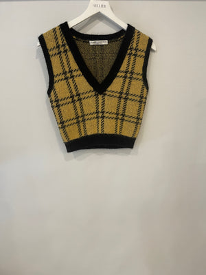 Alessandra Rich Yellow Mustard and Black Checked Mohair Cropped Top Size IT 40 (UK 8)