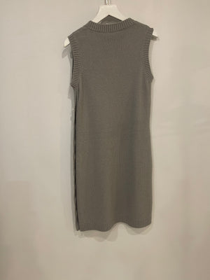 Chanel Light Grey Cashmere Sleeveless Dress with CC Pearl Buttons Detailing Size FR 34 (UK 6)