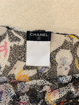 Chanel Black, White Tank Top and Mini Skirt Set with Multicolour Animal Print and Logo Details Size FR 38 (UK 10)