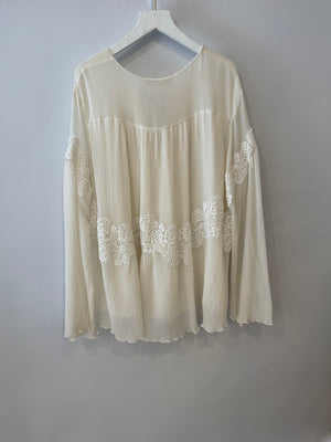 Chloé Cream Long-Sleeve Top with Embroideries and Cut-Out Detail FR 38 (UK 10)