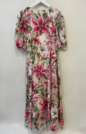 Dolce 
Gabbana Pink and White Floral Silk Short-Sleeve Maxi Dress Size IT 42 (UK 10)