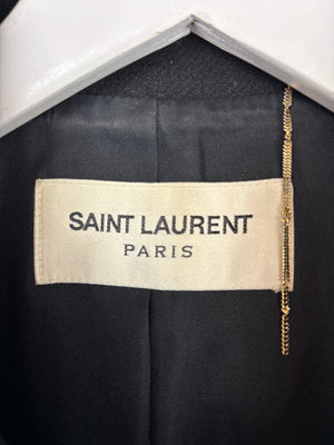 Saint Laurent Black Wool Cape Style Coat With Gold Buttons Size FR 38 (UK 10)