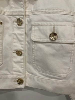 Zimmermann White Denim Cropped Jacket with Gold Button Details Size 0 (UK 6/8)