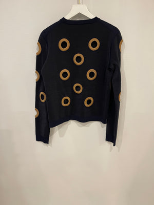 Louis Vuitton Navy Long-Sleeve Wool Top with Gold Cut-Out Details Size S (UK 8)