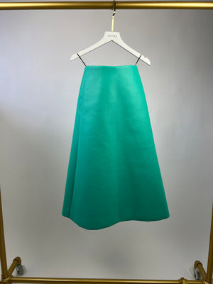 Balenciaga Aqua Green Faux Leather A-Line Midi Skirt Size IT 34 (UK 4)