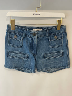 Chanel Blue Denim Mini Shorts with CC Logo Buttons Size FR 34 (UK 6)