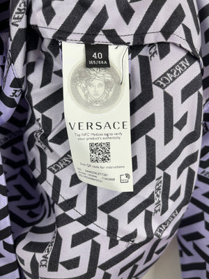 Versace Le Greca Purple Printed Silk Shirt IT 40 (UK 8)