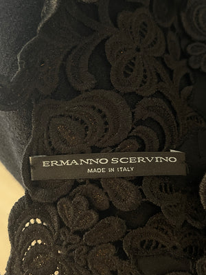 Ermanno Scervino Black Cashmere Long-Sleeve Dress with Crochet Details Size IT 42 (UK 10)