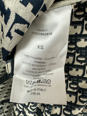 Christian Dior Hooded Anorak in Blue 
Ecru Technical Taffeta Jacquard with Dior Oblique Motif Size XS (Size UK 6) RRP £3,100