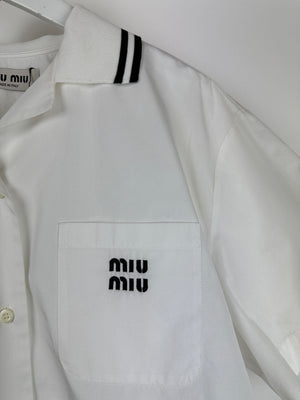 *HOT* Miu Miu Cropped White Short Sleeve Poplin Shirt With Logo Detail Size IT 36 (UK 6)