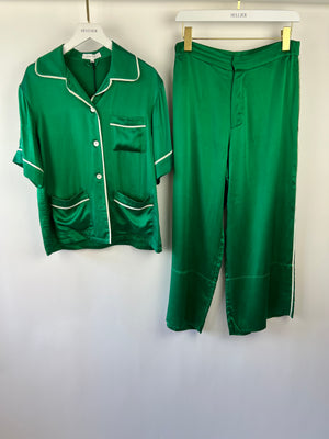 Olivia Von Halle Green Two-Piece Shirt and Trouser Pyjama Set Size 2 (UK 10)