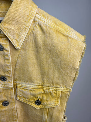 Isabel Marant Etoile Yellow Denim Gilet with Logo Buttons FR 34 (UK 6)