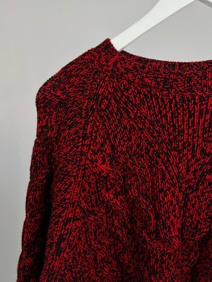 Alexander McQueen Red and Black Wool Knit Jumper with Zip Sleeve Detail Size L (UK 14)