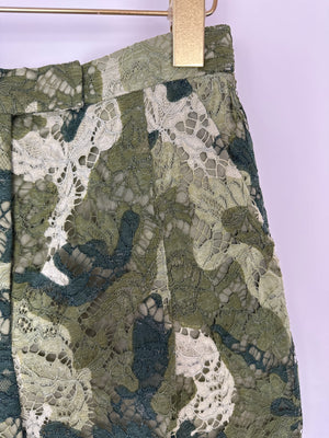 Valentino Green Camouflage Lace High-Waist Shorts Size IT 38 (UK 10)