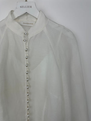 Zimmermann White Linen Blouse with Pearl Button Detail Size 0 (UK 8)