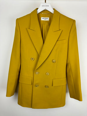 Saint Laurent Mustard Yellow Double Breasted Long Blazer FR 34 (UK 6)