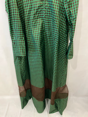 Fendi Green and Brown Silk Checked Maxi Dress with Logo Buttons Size IT 42 (UK 10) RRP £2,250