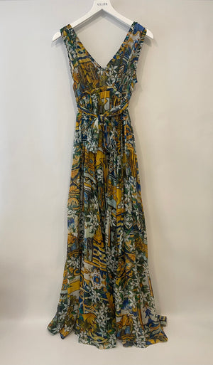 Dolce 
Gabbana Multicolour Floral Silk Maxi Dress with Belt Size IT 40 (UK 8)