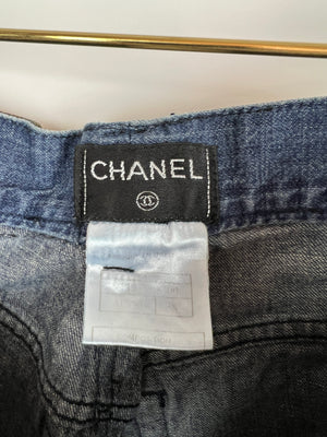 Chanel Vintage 01/A Washed Blue Denim 3 Zip Jeans Size FR 38 (UK 10)