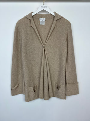 Chanel 99/A Beige Cashmere Long Sleeve Cardigan Size FR 40 (UK 12)