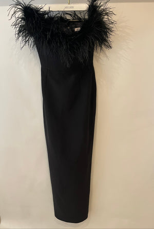 New Arrivals Black Bustier Long Dress with Feather Details FR 34 (UK 6)