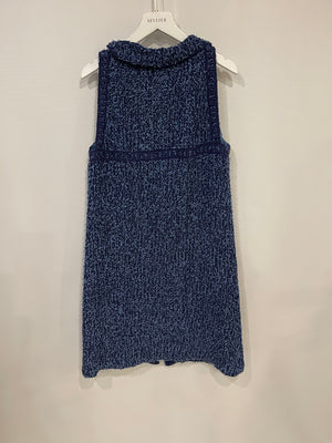 Chanel Blue Tweed Sleeveless Dress with Pockets and CC Button Detail Size FR 38 (UK 10)