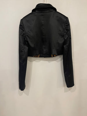 Dolce 
Gabbana Black Nylon Cropped Jacket with Buttons Size IT 40 (UK 8)