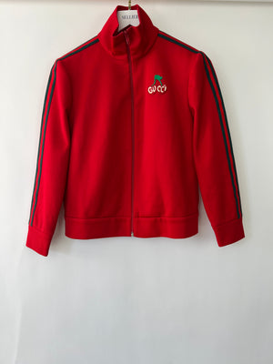 Gucci Red 
Navy Blue Tracksuit with Side Stripe Trim and Cherry Embroidered Logo Detail Size XS (UK 6)