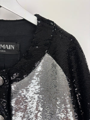 Balmain Black Sequin Panelled Bomber Jacket Size FR 38 (UK 10)