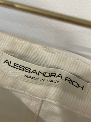 Alessandra Rich White Denim Mini Skirt with Pearl Button Details Size IT 40 (UK 8)