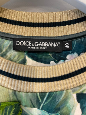 Dolce 
Gabbana Green and White Floral Jumper with Gold Collar Detail Size IT 40 (UK 8)