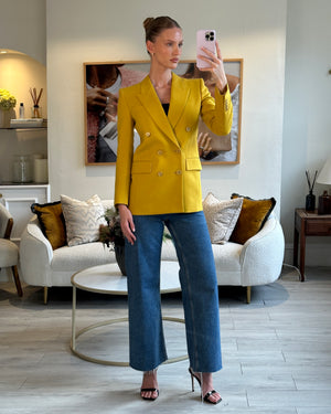 Saint Laurent Mustard Yellow Double Breasted Long Blazer FR 34 (UK 6)