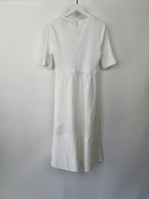 Loewe X Paula
s Ibiza White Mid-Sleeve Ribbed Midi Dress with Pockets and Neck Tie Detail FR 38 (UK 10)