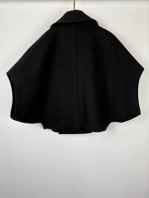 Saint Laurent Black Wool Cape Style Coat With Gold Buttons Size FR 38 (UK 10)