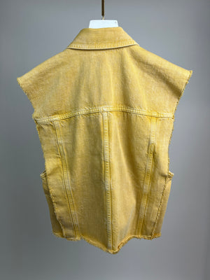 Isabel Marant Etoile Yellow Denim Gilet with Logo Buttons FR 34 (UK 6)