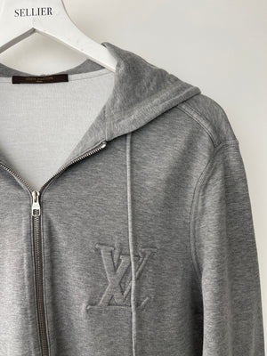 Louis Vuitton Menswear Grey Jersey Long Sleeve Zip Hoodie with Stitched Logo Size S (UK 36-38)