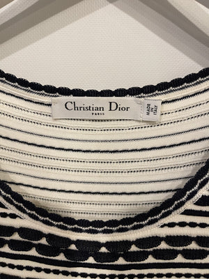 Christian Dior Navy and White Striped Textured Midi Dress and Cardigan Set Size FR 42 (UK 14)