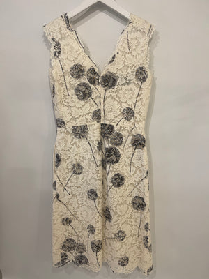 Valentino White and Grey Floral Lace Midi Dress Size IT 42 (UK 10)