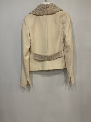 Dolce 
Gabbana Cream Jacket with Textured Collar and Large Buttons Detail Size IT 40 (UK 8)