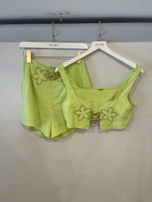 Cult Gaia Light Green Top and Short Set with Floral and Chain Details Size US 2-4 (UK 6-8)