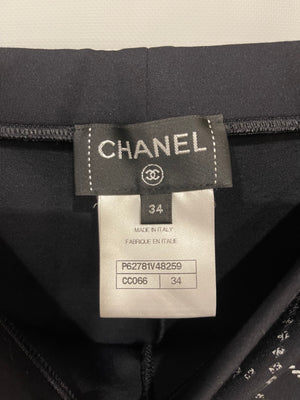 Chanel Black Leggings with Silver Quilted Details Size FR 34 (UK 6)