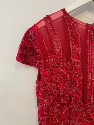 Zuhair Murad Red Sequin Embellished Short-Sleeve Mini Dress Size IT 44 (UK 12)