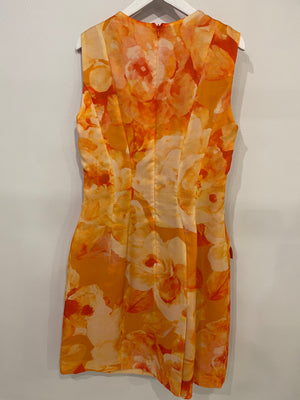 Christian Dior Orange Silk Floral Aquarelle Sleeveless Dress Size FR 40 (UK 12)